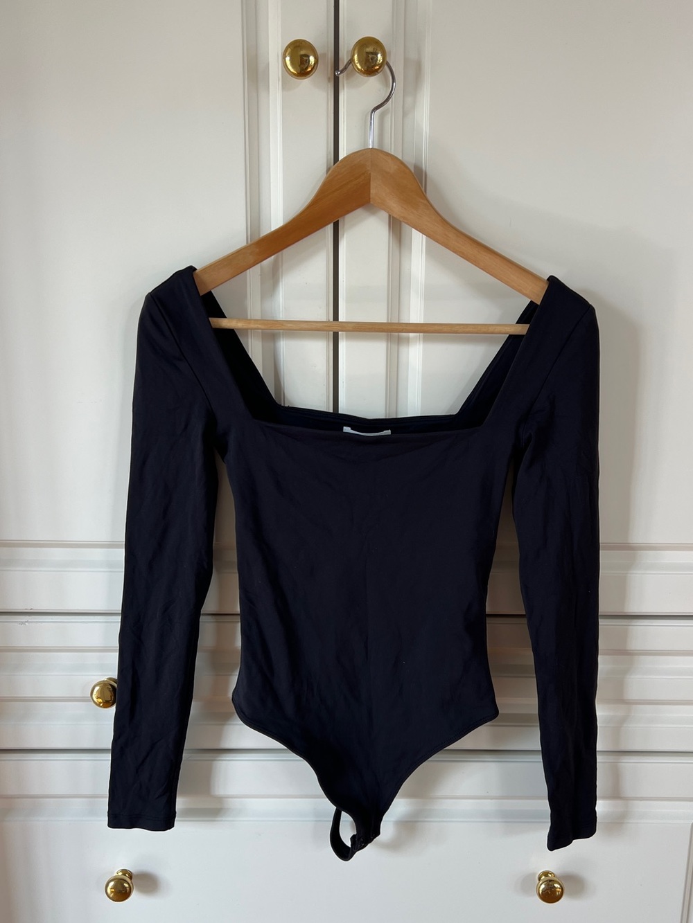 Babaton Black Long Sleeve Square Neck Bodysuit